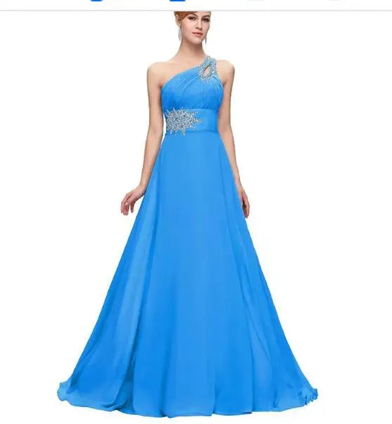Women Wedding Party Evening Dresses Beaded Chiffon Long One Shoulder Pleat Formal Prom Gowns Vestidos De Fiesta Customized