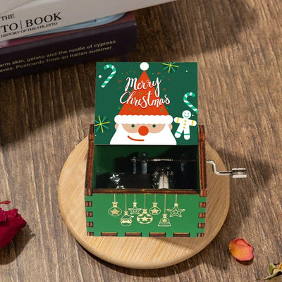 Merry Christmas Music Box Wooden Hand Cranked Music Box Vintage Happy New Year Music Box Gift Music Box Birthday Gift