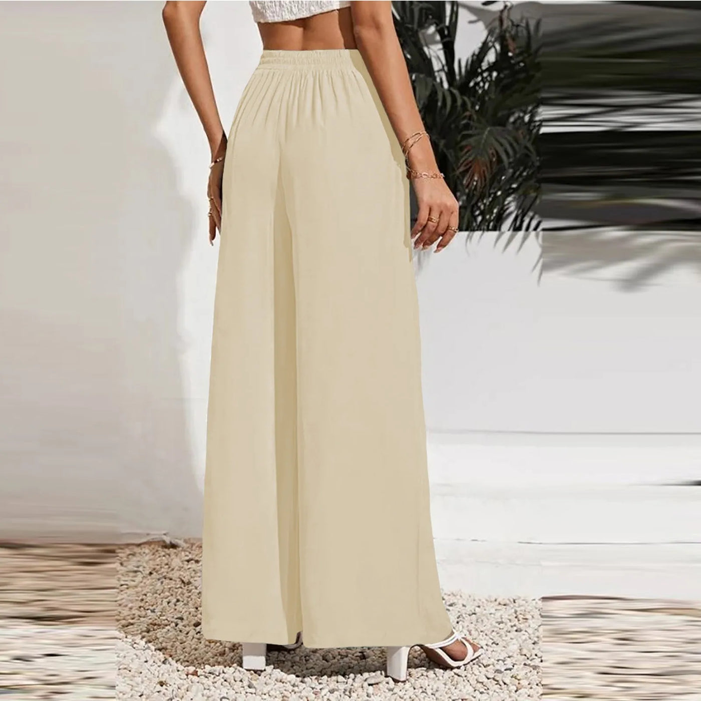 Women's Wide Leg Pants High Waist Casual trousers Solid Color Elastic Waist Tie Belt Loose Sweatpants gym pantalones de mujer