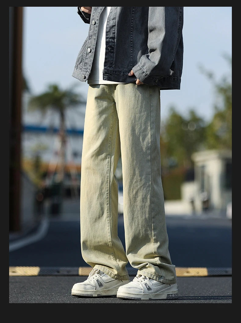 2025 New Men's Baggy Casual Jeans Male High Street Straight Leg Denim Pants American Classic Retro Autumn Casual Long Trousers