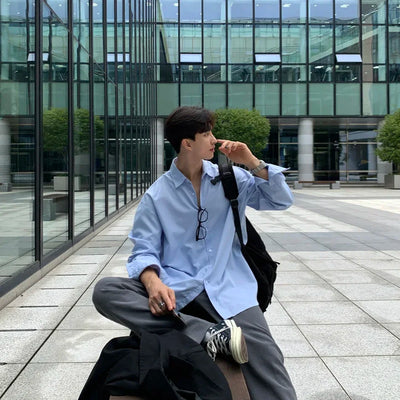 Oversized Casual Jacket Trendy Loose Shirt Men's Long-Sleeved Shirt Spring and Summer Brown TOP