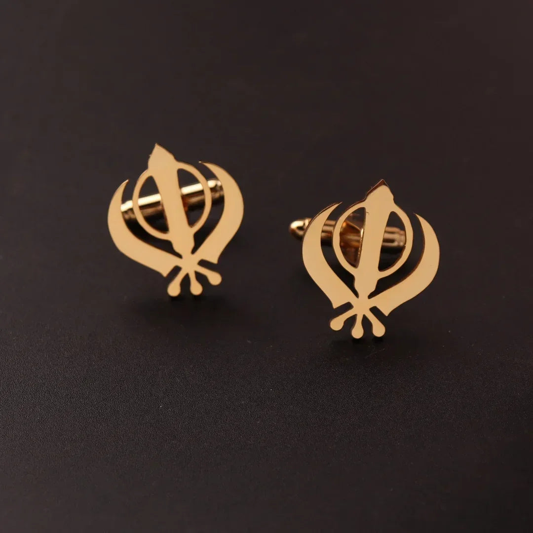 1Pair  Stainless Steel Cufflinks Men  Cuff ButtonLion Eagle Cross Sikh Symbol  For Wedding Shirt Badge Pin Business Shirt Cuffli