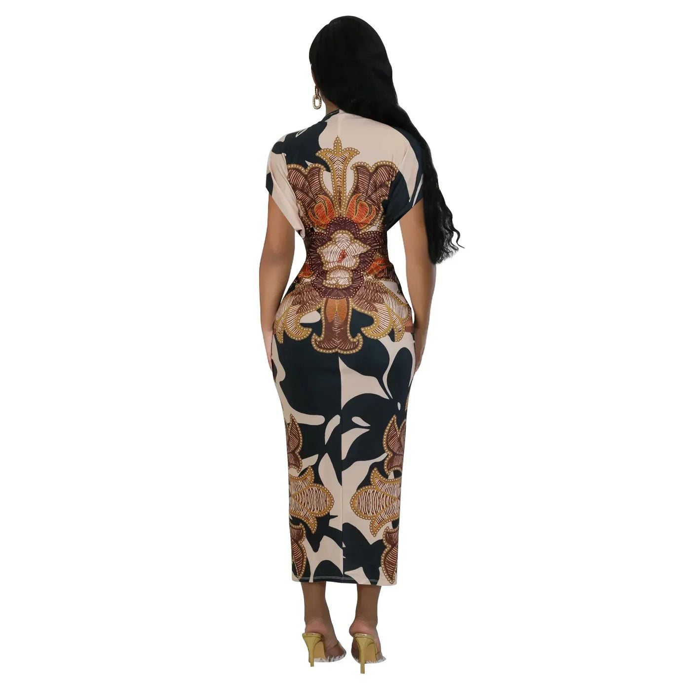 Fashionable Short Sleeve V-Neck Printed Slim Fit African Style Women's Dress K10822 Cross-Border Elegant Chic Dress