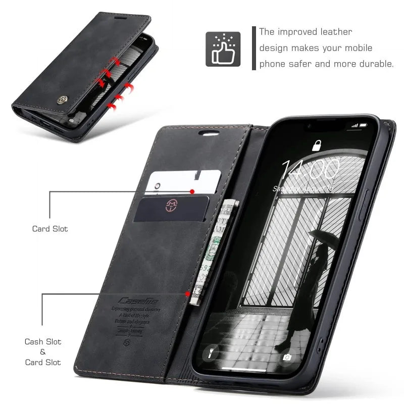 Flip Wallet Case for iPhone 16e 2025 Magnetic Folio Leather Cover with Card Holder Kickstand Shockproof Durable Protective Shell