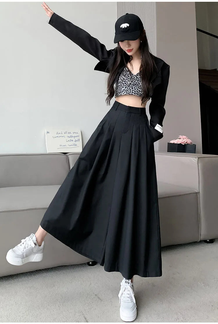 Oversize Wide Leg Pants For Women Gathered Waist Spliced Ruched Casual Solid Long Trousers Female Clothing Summer