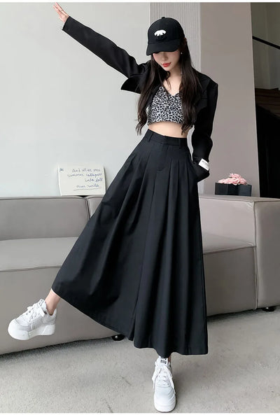 Oversize Wide Leg Pants For Women Gathered Waist Spliced Ruched Casual Solid Long Trousers Female Clothing Summer