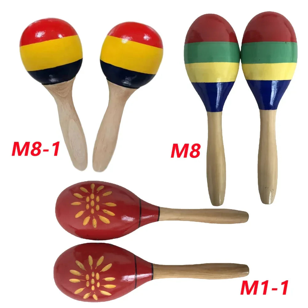1 Pair Wooden Maracas Sand Hammer Rumba Shakers Rattles Sand Hammer Percussion Instrument Musical Toy for Kid Children Games - Elanique
