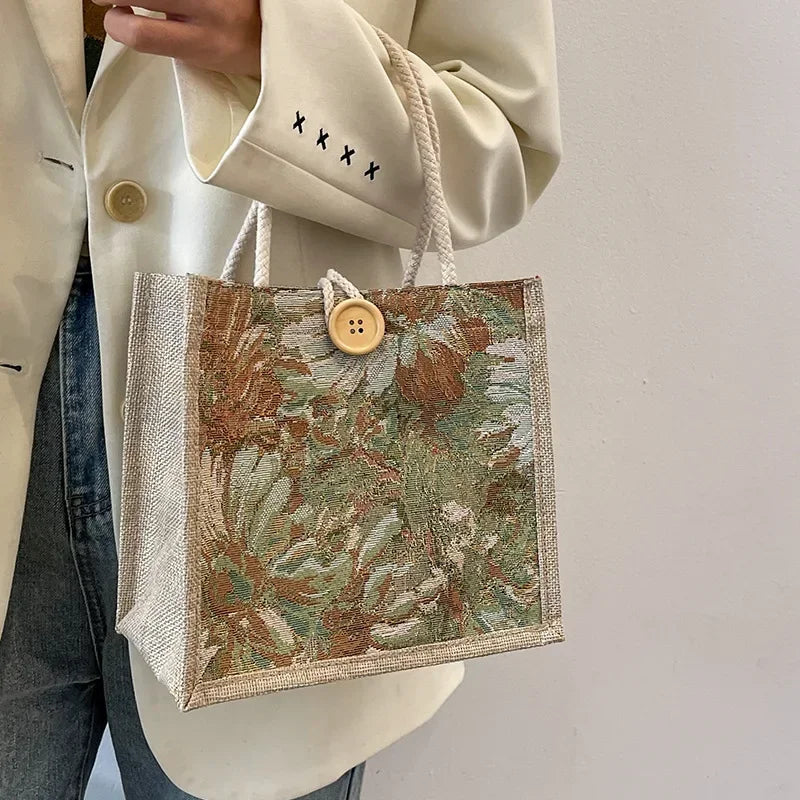 Women Ins Style Portable Hand Bag Linen Bag Students Handbags Fashion Ladies Top-handle Bags Designer Luxury Сумка Женская Bolsa