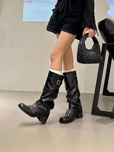 Woman Boots Knee High Platform Chunky Heels Trend Punk Gothic New Rock Leather Fashion Women's Shoes Motorcycle Footwear