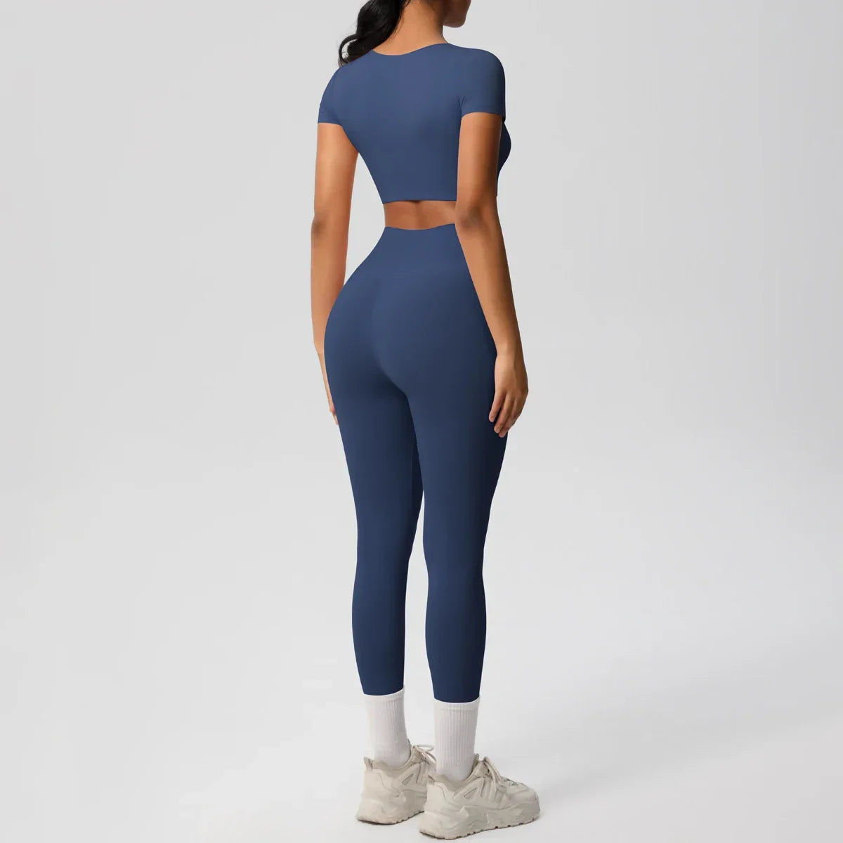 Yoga Set 2 Pieces Women Tracksuits Workout Sportswear Gym Clothing Fitness Short Sleeve With Padded High Waist Leggings Suits