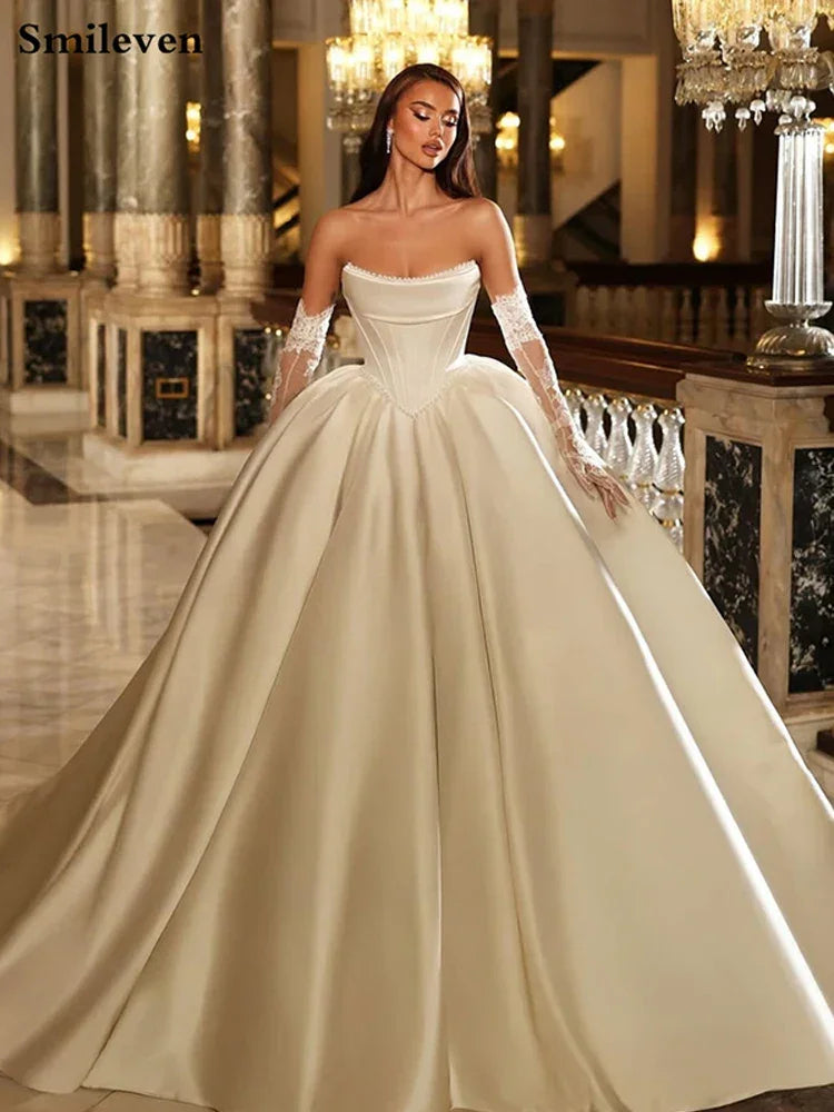 Smileven Ball Gowns Princess Wedding Dresses Satin Bride Dresses Corset Vestido de novia Customized Satin Wedding Gowns