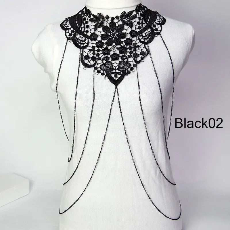 Multi layer Chain necklace Women Tassel Necklaces&pendants Black Lace Collares big necklace Women Maxi Colar