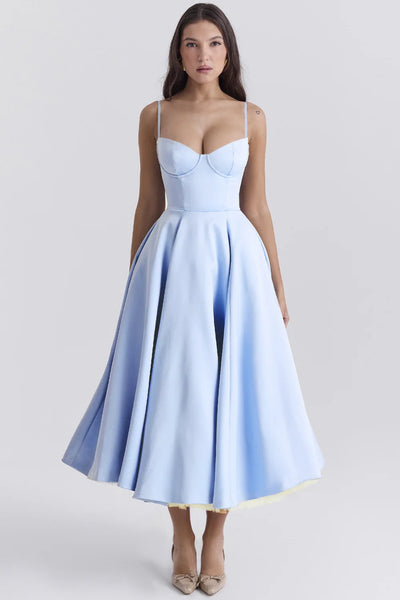 Women's Summer Long Dresses Elegant Lady Maxi Dress O-Neck Blue Dress High Waist Party Dresses for Female Sexy Hoilday Sundress