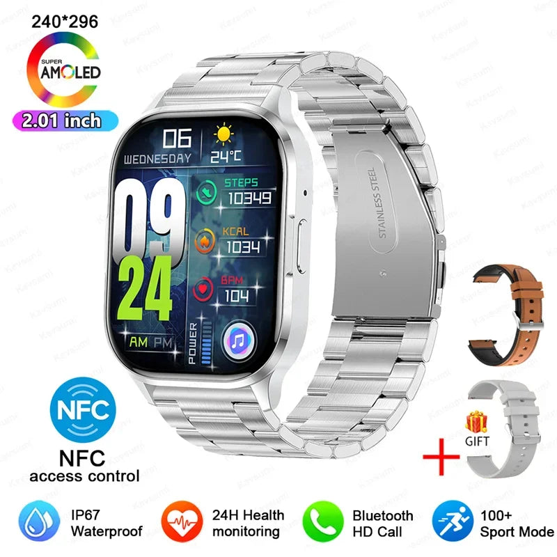 Women Smartwatch 2.01inch AMOLED Screen Bluetooth Call  NFC Sport Watch Blood Pressure Music Women Smart Watch for Huawei Xiaomi