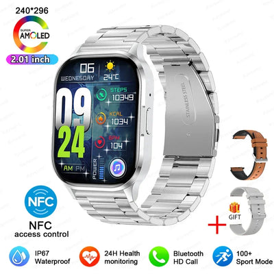 Women Smartwatch 2.01inch AMOLED Screen Bluetooth Call  NFC Sport Watch Blood Pressure Music Women Smart Watch for Huawei Xiaomi
