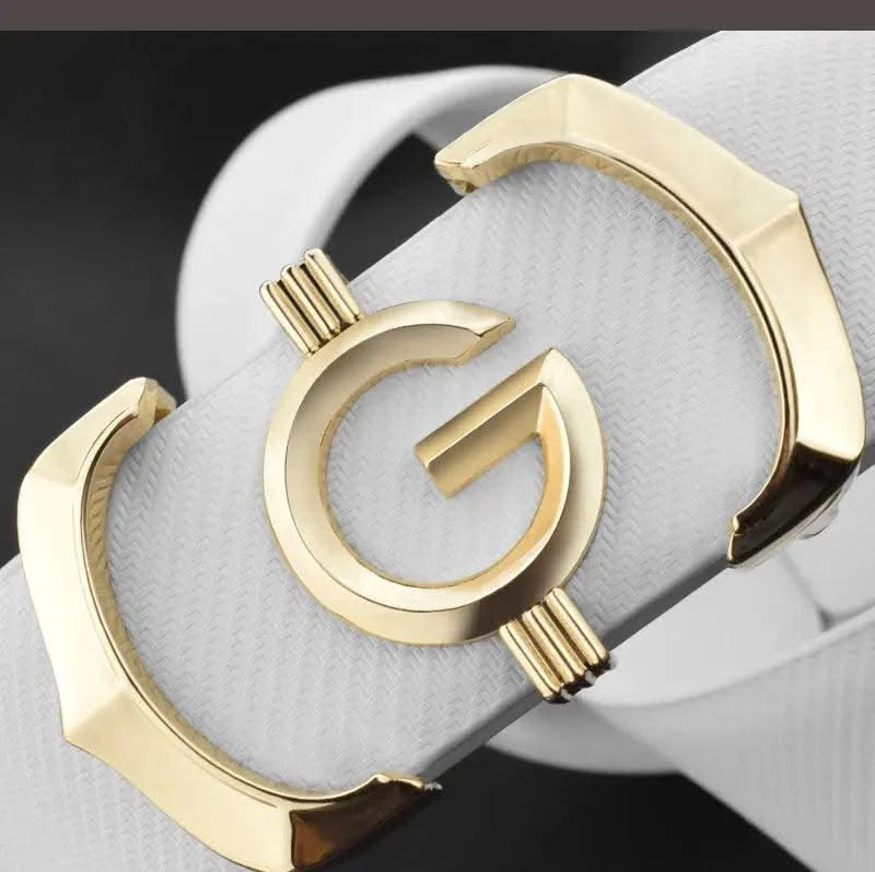 High quality genuine leather fashion G Designer belts men | Cowskin casual white Waist Strap