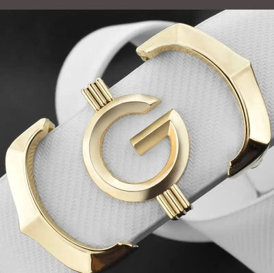 High quality genuine leather fashion G Designer belts men | Cowskin casual white Waist Strap