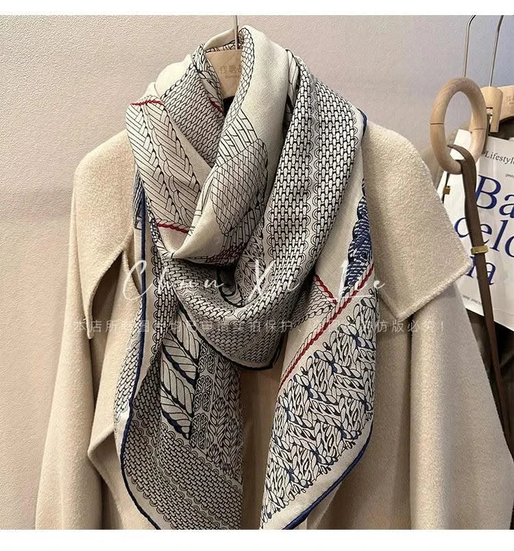 Designer Silk Wool Scarf Women Large Edge Shawls Square Bandanas Top Accessories Neck Accessory