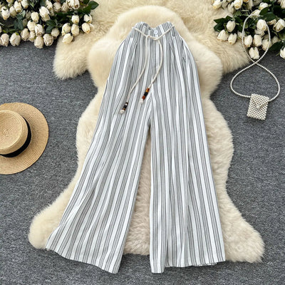 Pant Women Wide Leg Long Pants Striped Casual Loose High Waist Straight Trousers Y2k Streetwear Elegant Splice Work 2025 Capris