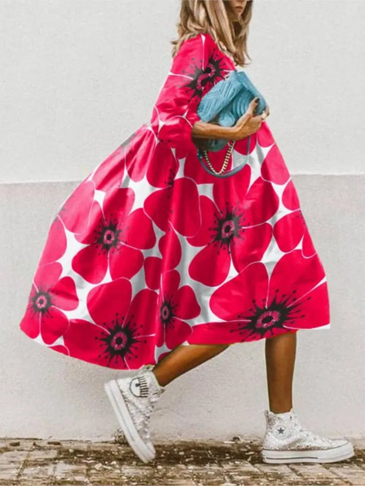 Dresses For Women 2023 Autumn New Loose Color Printed Vestidos Fashion Casua Party Vacation Ladies Bohemian Beach Dress MsChuh