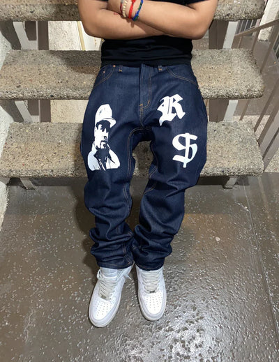 Black Straight Jeans Men Women Ins New Net Red Design Personality Printing Wide Leg Pants Winter Loose High Street Casual Jeans