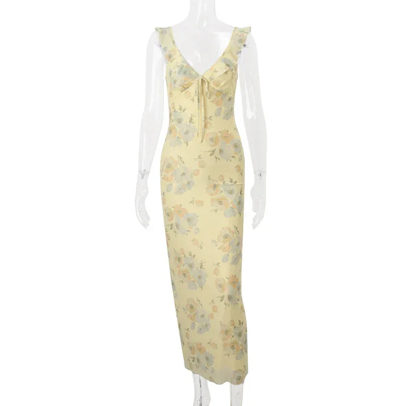 WhereMery Fashion Women Floral Printed Maxi Dresses Sexy Lady Off Shoulder Backless Ruffle Halter Dress Elegant Summer Vestidos