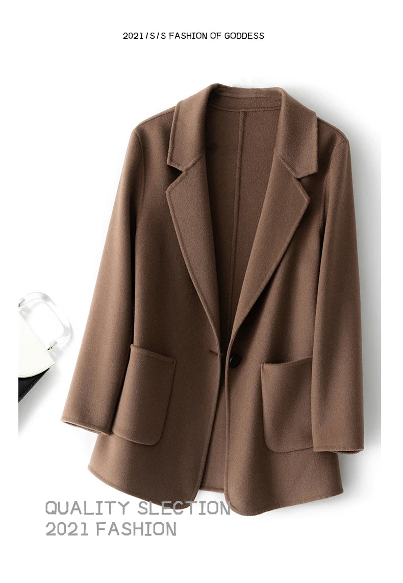 2023 New Women's Coat Pure Wool Plaids and Tweedst Fashion Camel Women's Coat Elegant Trench Coat