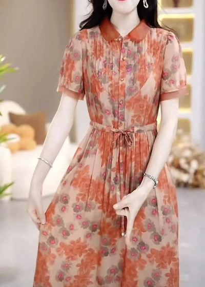 Floral Chiffon Dress for Women in Summer New Fashion Waist-hugging and High-end Temperament Long Skirt Covering Belly Over Knees