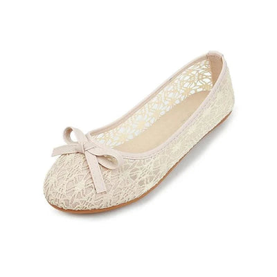 Women Fashion Lace Slip On Cut Outs Bow Ballet Breathable Flats Shoes