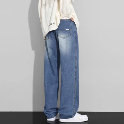 Men Designer Jeans Autumn New Embroidered Label Gradient Fashion Trousers Denim Male Korean Wide Straight Casual Pants