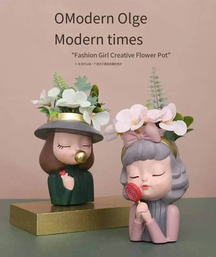 European Resin Gardening DIY Succulent Flower Pot Table Top Creative Cute Girl Green Plant Small Flower Pot
