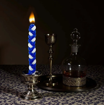 1PACK White and Blue Braided Candle Havdalah Candle Lighting Shabbat Candles Handcrafted Candles Judaica Gift