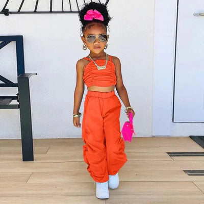 1-8years Baby Kids Summer Clothing For Girls Sleeveless Crop Tops+Cargo Pants 2pcs/sets Children's Fashion Clothes Outfits Girl - Elanique