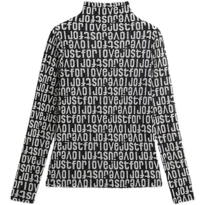 Printed Waffle Mesh T-shirts For Women New Autumn Slim-fit Base Half High Neck Strech Basic Tops Female