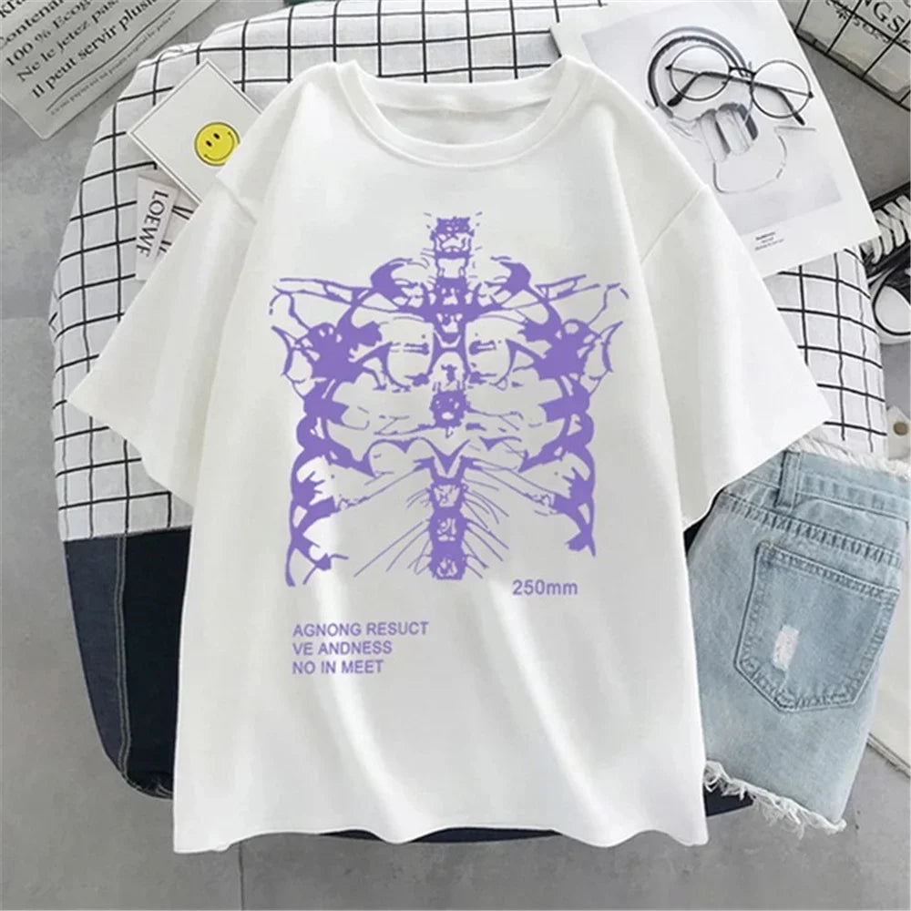 Oversized T-shirt Women Female T-shirt Dark Skull Bones Heart and Lung Print Short Sleeve Streetwear Harajuku Top Woman Clothes