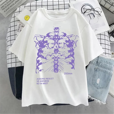 Oversized T-shirt Women Female T-shirt Dark Skull Bones Heart and Lung Print Short Sleeve Streetwear Harajuku Top Woman Clothes
