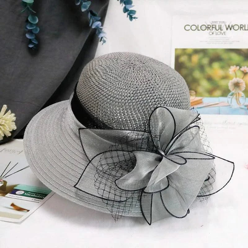 Summer Women Organza flower mesh sunshade hat