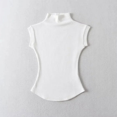 Women Summer Sexy Turtleneck Sleeveless T-Shirts Tops Solid Slim Fit Pullovers Causal Tees Shirts Female Streetwear Basics Tees