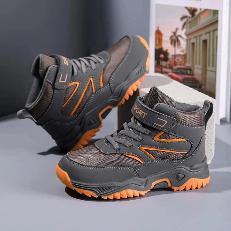 New Boys' Sports Shoes Non-slip School Children's Leather Breathable Running Black Fashion Hiking Shoes Sneaker Size 29-40