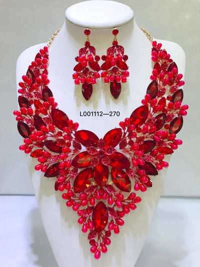 Women Luxury Necklaces Set Wedding Delicate Fashion Jewelery Set Crystal Rhinestone Earrings Jewelry Sets