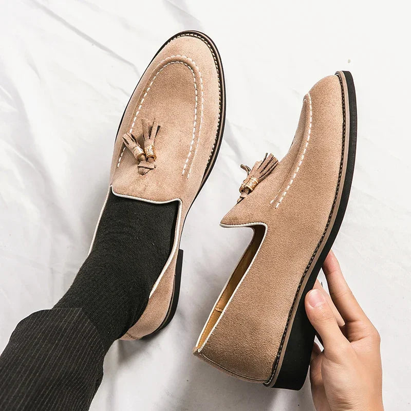 Luxury Designer Men Suede Tassels Blue Green Oxford Brogue Shoes Moccasins Wedding Prom Homecoming Party Footwear Zapatos Hombre