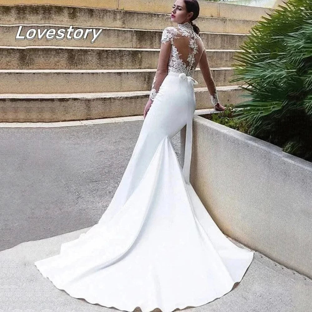 Custom Wedding Dresses High Neck Mermaid Bride Robe