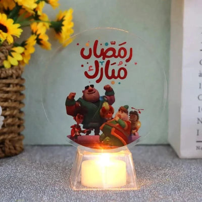 Muslim Ramadan Festival  Decorative Lamp Cartoon Pattern Acrylic LED Candle Night Light for Home Bedroom Atmosphere Decor