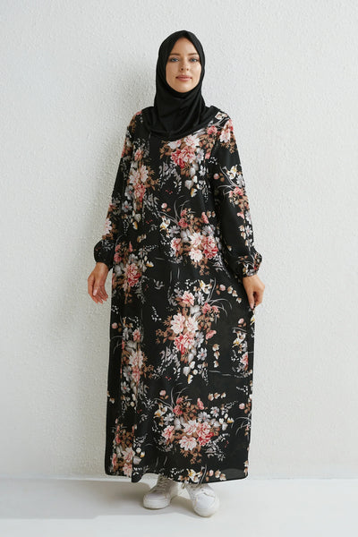 Muslim Dresses Women Maxi Dresses Mujer Vestidoes Female Loose Dresses Full Sleeve Printed Floral Casual Robe Long Dress