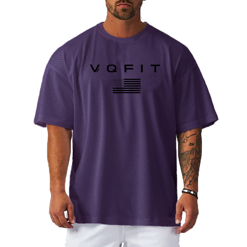 Oversized Gym Bodybuilding Muscle Tops Loose Mesh Quick Dry Shirt Fitness Men's T-Shirt Sports Running Short Sleeve