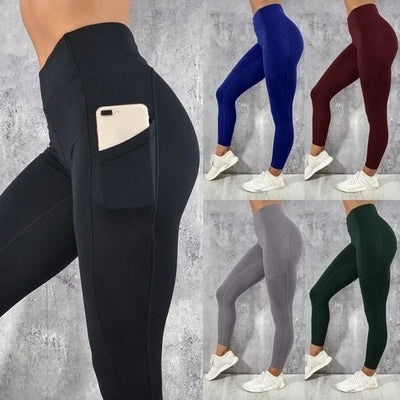 Women Yoga Running Exercise Workout Pants Side Phone Pocket Sports Yoga Pants Leggings Fitness