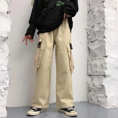 Cargo Pants for Women with Pockets Pink Loose Woman Trousers Wide Leg Spring Autumn Cotton Vintage Elastic Casual All Medium 90s