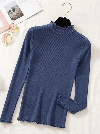 Mock Neck Clothes Knitted Woman Sweaters Pullovers Autumn Winter Basic Women's Jumper Slim Somen's Sweater Pull Long Sleeve