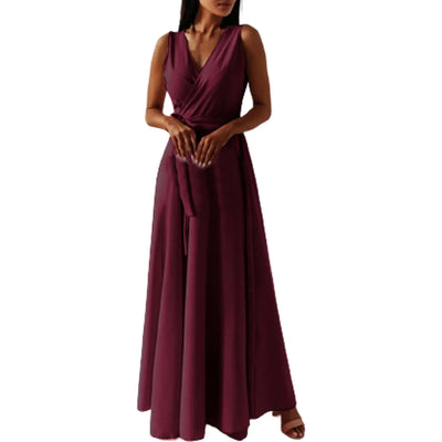 Women's Elegant Solid long dresses Casual Sleeveless High Waist Sexy Evening Formal dresses Fit And Flare Dresses For Women