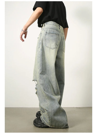 Loose Ripped Jeans Men Blue Baggy jeans For Men High End Wide Leg Pants Soft Denim Jeans Summer Streetwear Fashion Mens Trousers